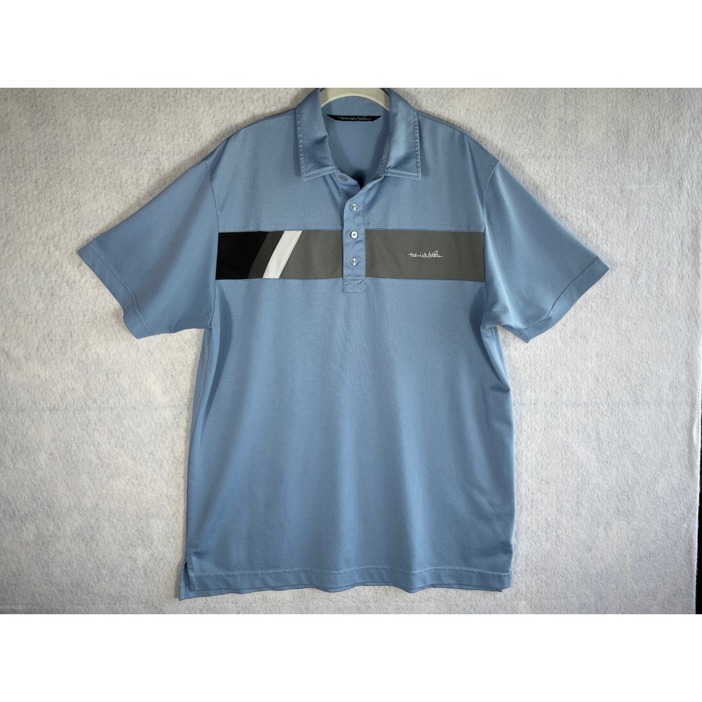 TravisMathew Mens Large‎ Blue Colorblock Stripe Performance Golf Polo Shirt L